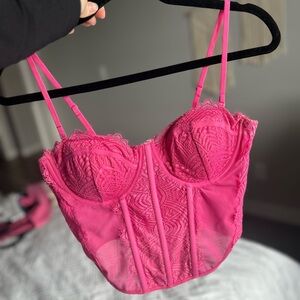 refuge Bright Pink Lace Bustier with Adjustable Straps